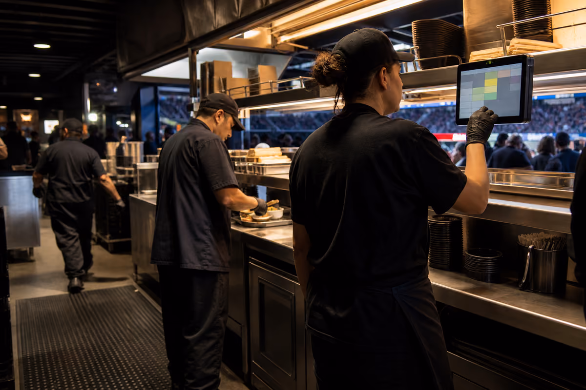 Staff serving at a stadium concession
