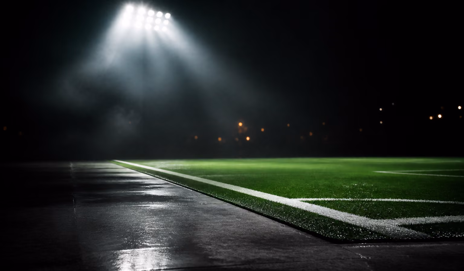 Abstract stadium floodlights and pitch markings